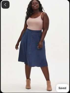 TORRID Midi Chambray Button-Front Skirt SZ 2